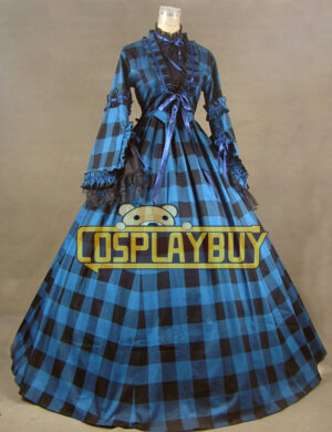 Victorian Lolita Civil War Reenactment Tartan Gothic Lolita Dress Blue