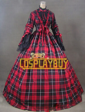 Victorian Lolita Civil War Reenactment Tartan Gothic Lolita Dress Red