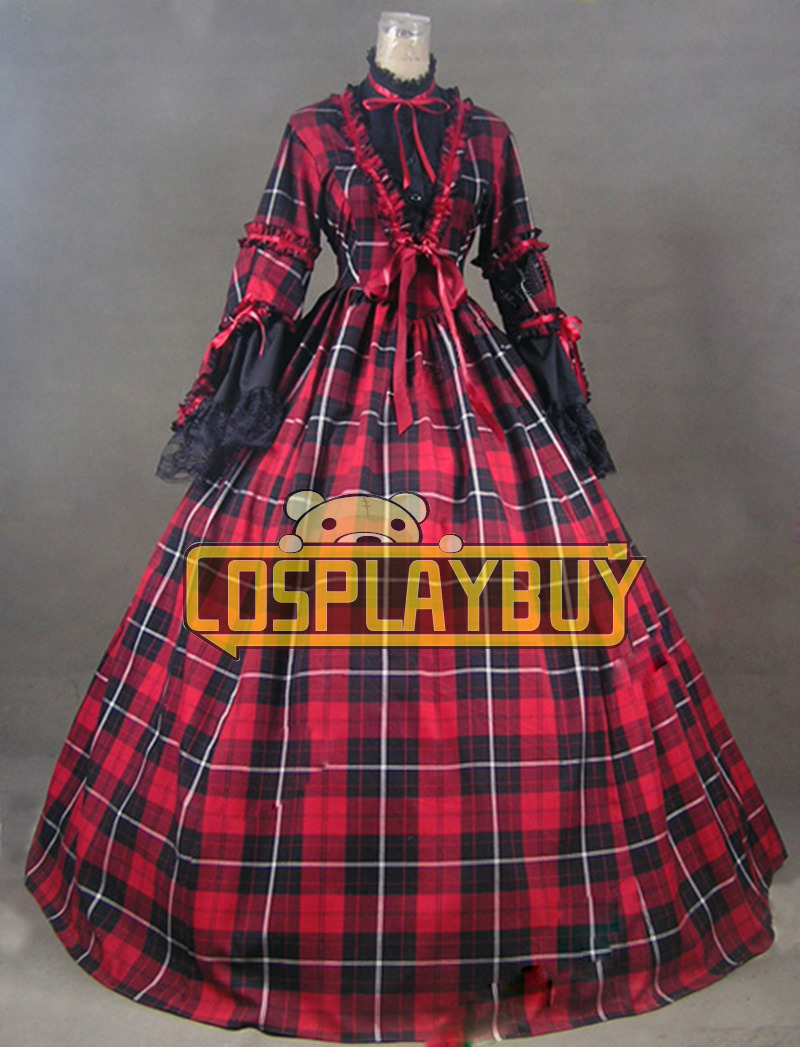 Victorian Lolita Civil War Reenactment Tartan Gothic Lolita Dress Red ...