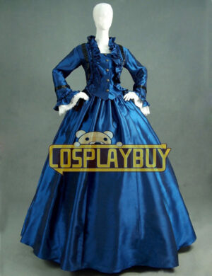 Victorian Lolita Civil War Satin Evening Gothic Lolita Dress Royal Blue