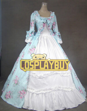 Victorian Lolita Colonial Renaissance Gothic Dress Blue Floral