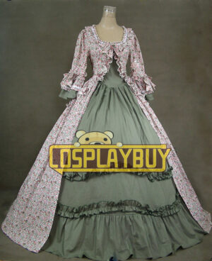Victorian Lolita Colonial Renaissance Gothic Dress Olive Floral