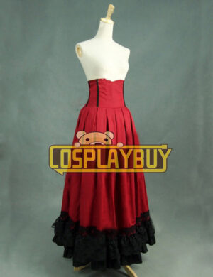 Victorian Lolita Edwardian Period Pleated Skirt Punk Lolita Dress Red