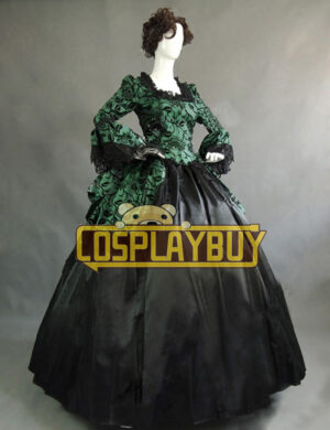 Victorian Lolita Marie Antoinette Brocade Gothic Lolita Dress Green Floral
