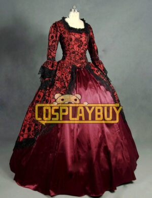 Victorian Lolita Marie Antoinette Brocade Gothic Lolita Dress Wine Floral