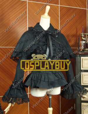 Victorian Lolita Reenactment Lace Ruffle Blouse Gothic Lolita Dress Black