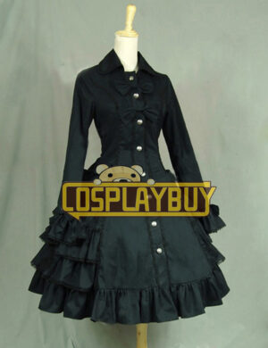 Victorian Lolita Reenactment Stage Steampunk Coat Gothic Lolita Dress Black
