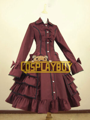 Victorian Lolita Reenactment Stage Steampunk Coat Gothic Lolita Dress Burgundy